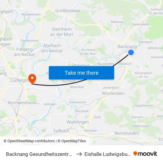 Backnang Gesundheitszentrum to Eishalle Ludwigsburg map