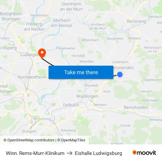 Winn. Rems-Murr-Klinikum to Eishalle Ludwigsburg map