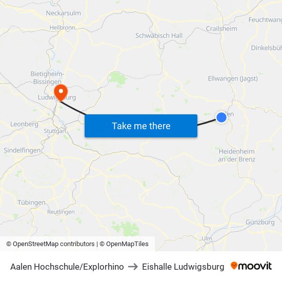 Aalen Hochschule/Explorhino to Eishalle Ludwigsburg map