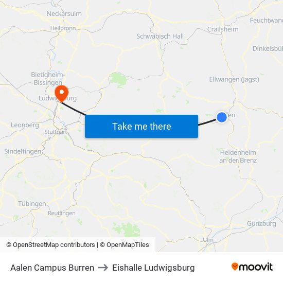 Aalen Campus Burren to Eishalle Ludwigsburg map