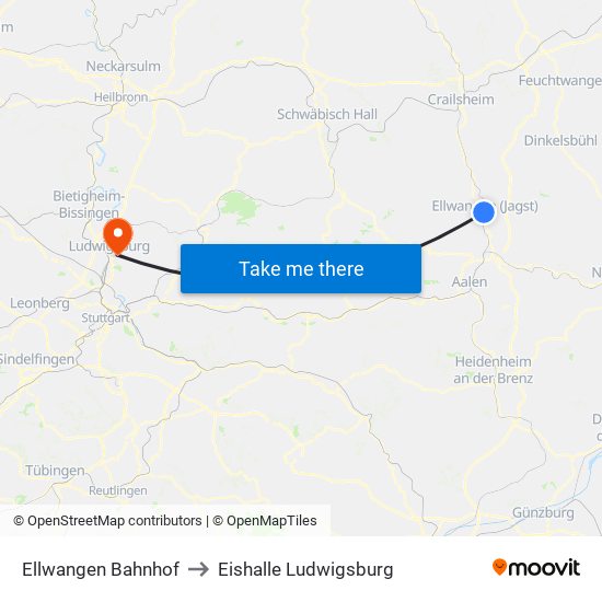 Ellwangen Bahnhof to Eishalle Ludwigsburg map