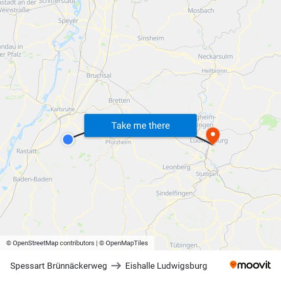 Spessart Brünnäckerweg to Eishalle Ludwigsburg map