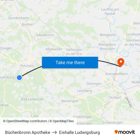 Büchenbronn Apotheke to Eishalle Ludwigsburg map