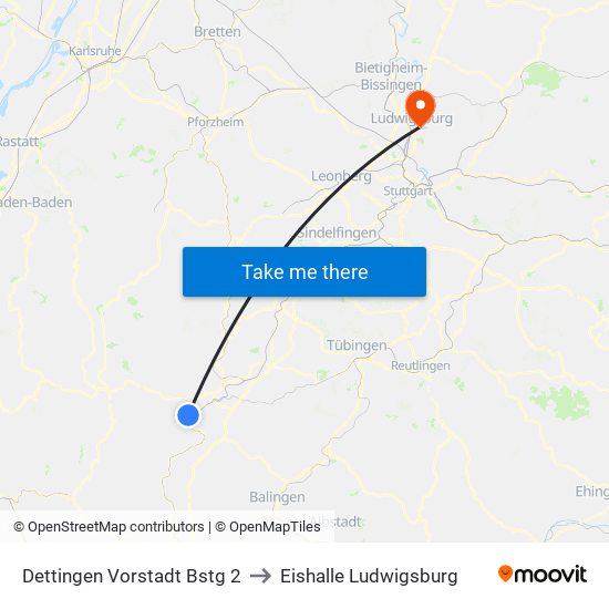 Dettingen Vorstadt Bstg 2 to Eishalle Ludwigsburg map