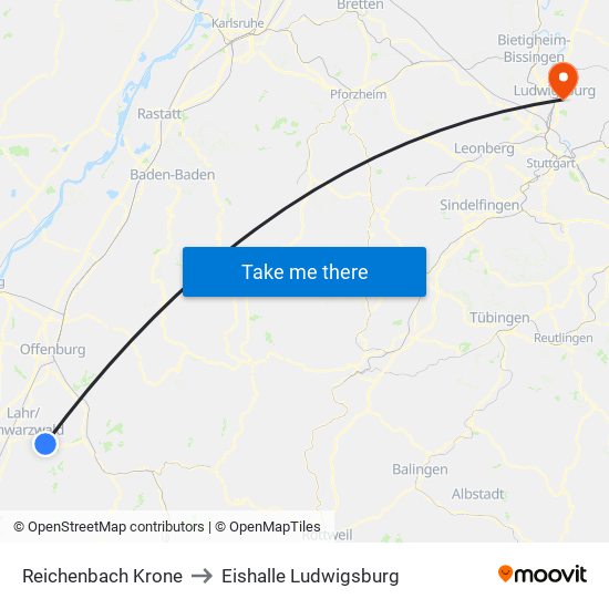 Reichenbach Krone to Eishalle Ludwigsburg map