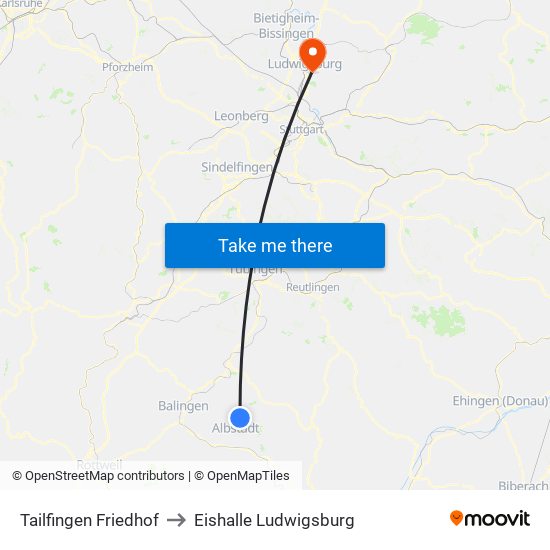 Tailfingen Friedhof to Eishalle Ludwigsburg map