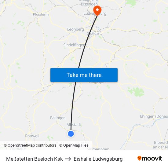 Meßstetten Bueloch Ksk to Eishalle Ludwigsburg map