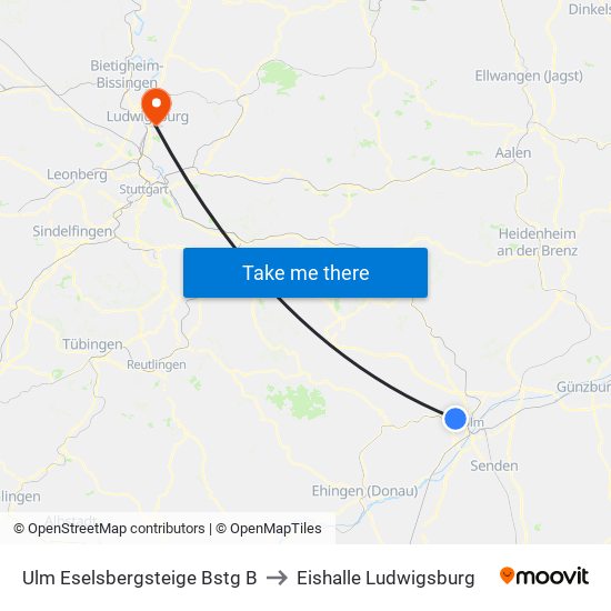 Ulm Eselsbergsteige Bstg B to Eishalle Ludwigsburg map