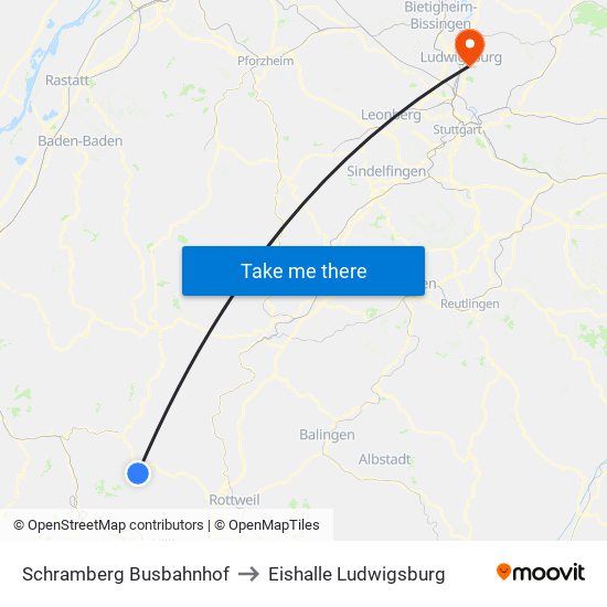 Schramberg Busbahnhof to Eishalle Ludwigsburg map