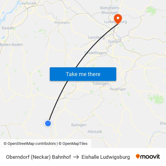 Oberndorf (Neckar) Bahnhof to Eishalle Ludwigsburg map