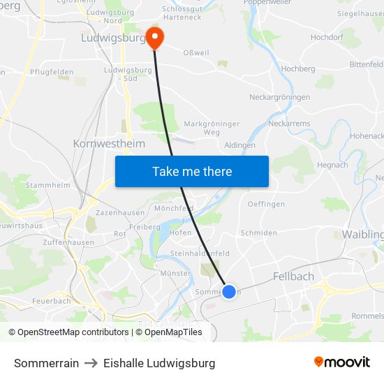 Sommerrain to Eishalle Ludwigsburg map