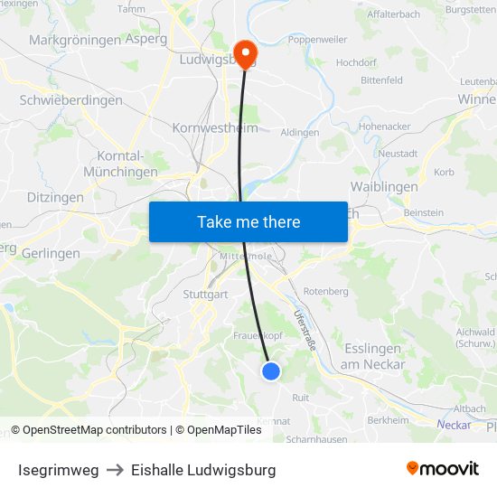 Isegrimweg to Eishalle Ludwigsburg map