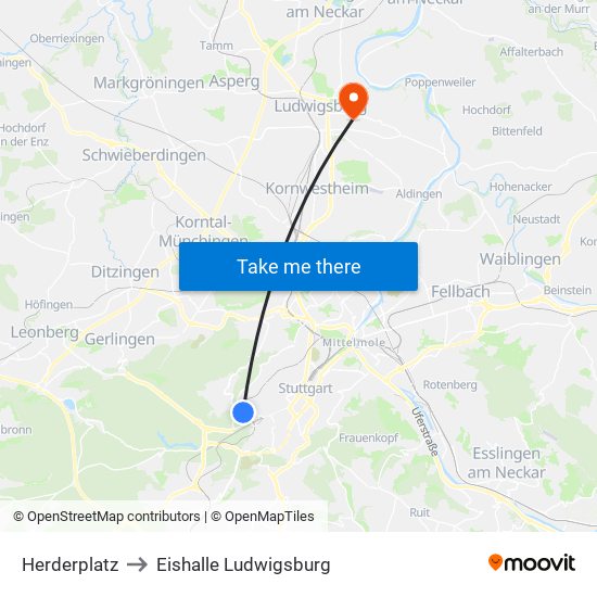 Herderplatz to Eishalle Ludwigsburg map