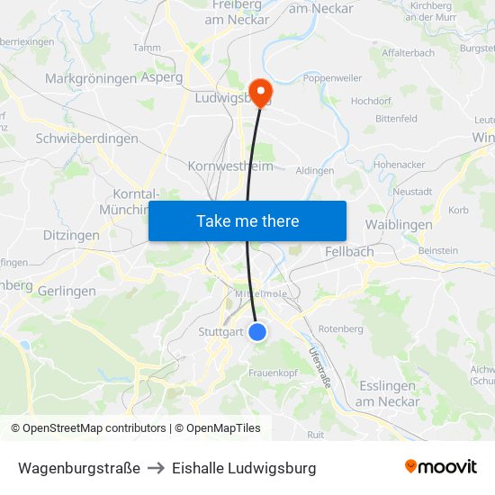 Wagenburgstraße to Eishalle Ludwigsburg map