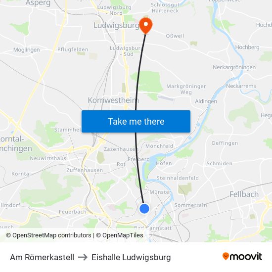 Am Römerkastell to Eishalle Ludwigsburg map