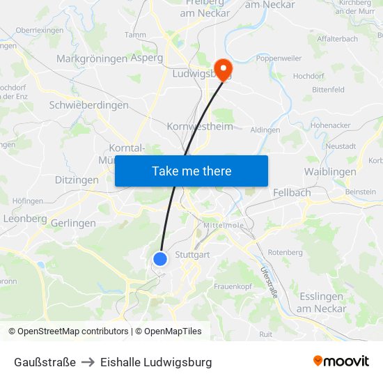 Gaußstraße to Eishalle Ludwigsburg map