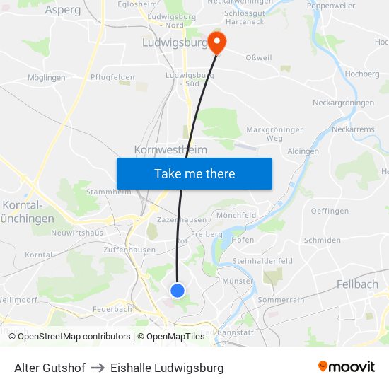Alter Gutshof to Eishalle Ludwigsburg map