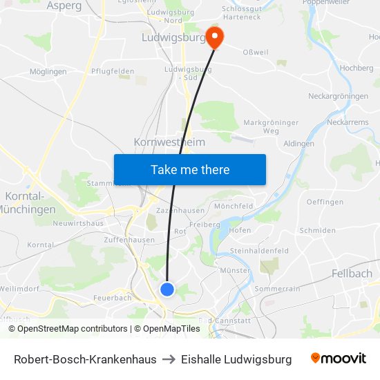 Robert-Bosch-Krankenhaus to Eishalle Ludwigsburg map