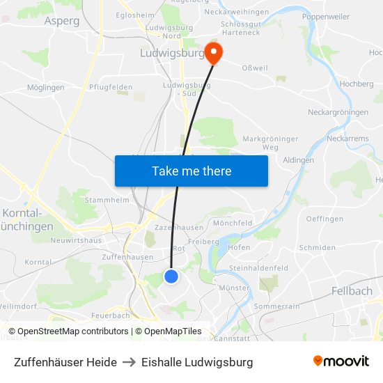 Zuffenhäuser Heide to Eishalle Ludwigsburg map