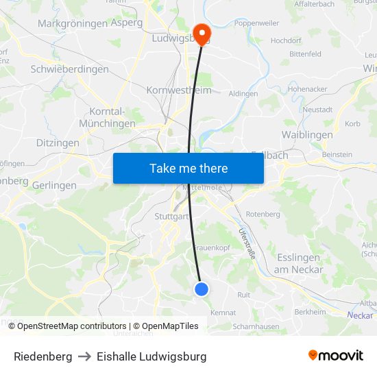 Riedenberg to Eishalle Ludwigsburg map