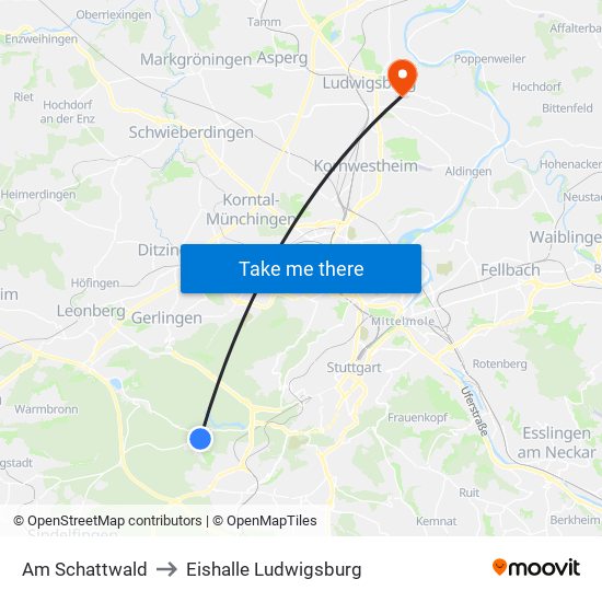 Am Schattwald to Eishalle Ludwigsburg map