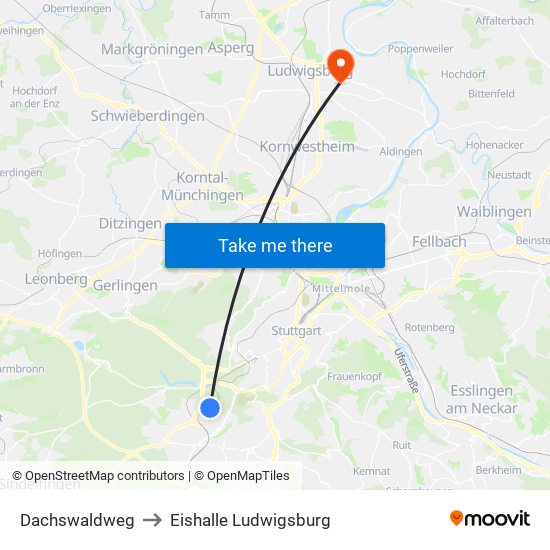 Dachswaldweg to Eishalle Ludwigsburg map