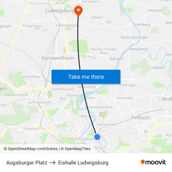 Augsburger Platz to Eishalle Ludwigsburg map