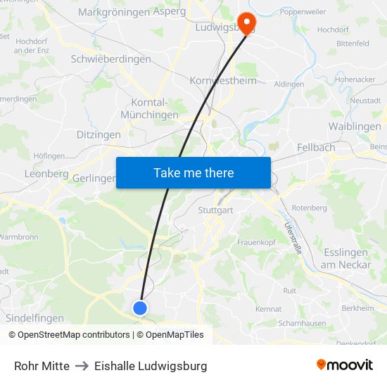 Rohr Mitte to Eishalle Ludwigsburg map