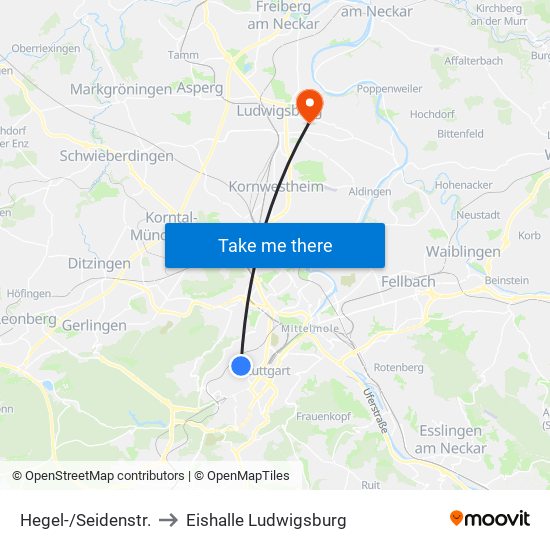 Hegel-/Seidenstr. to Eishalle Ludwigsburg map
