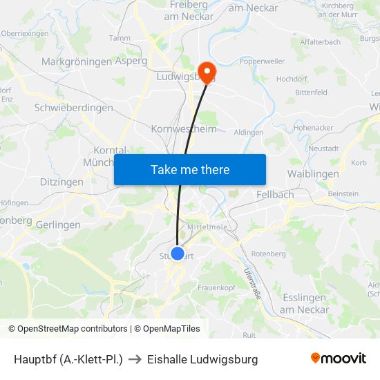 Hauptbf (A.-Klett-Pl.) to Eishalle Ludwigsburg map