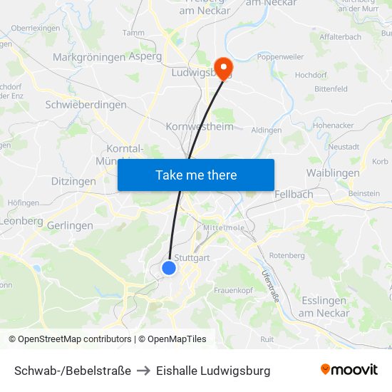 Schwab-/Bebelstraße to Eishalle Ludwigsburg map