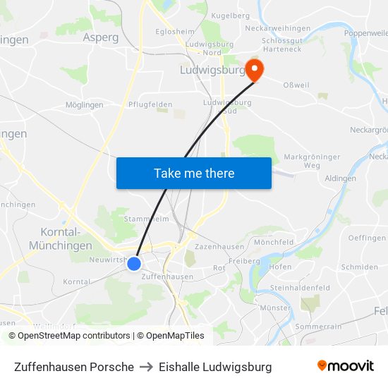 Zuffenhausen Porsche to Eishalle Ludwigsburg map