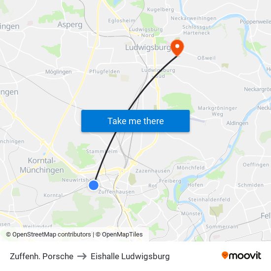 Zuffenh. Porsche to Eishalle Ludwigsburg map
