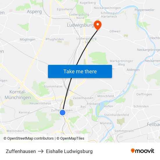Zuffenhausen to Eishalle Ludwigsburg map