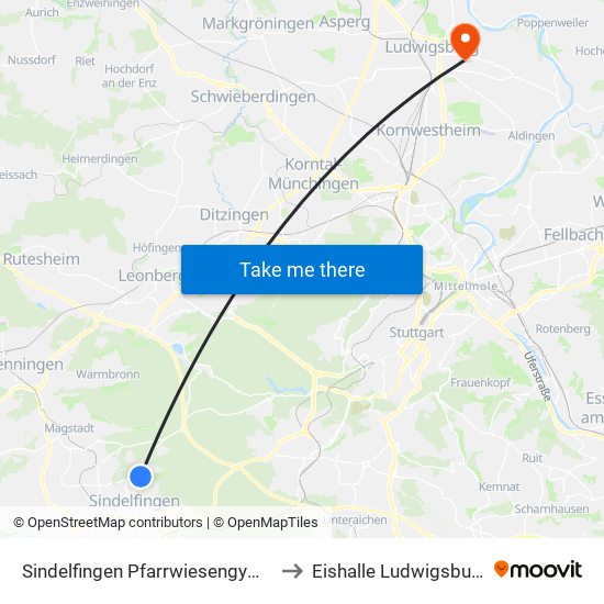 Sindelfingen Pfarrwiesengymn. to Eishalle Ludwigsburg map
