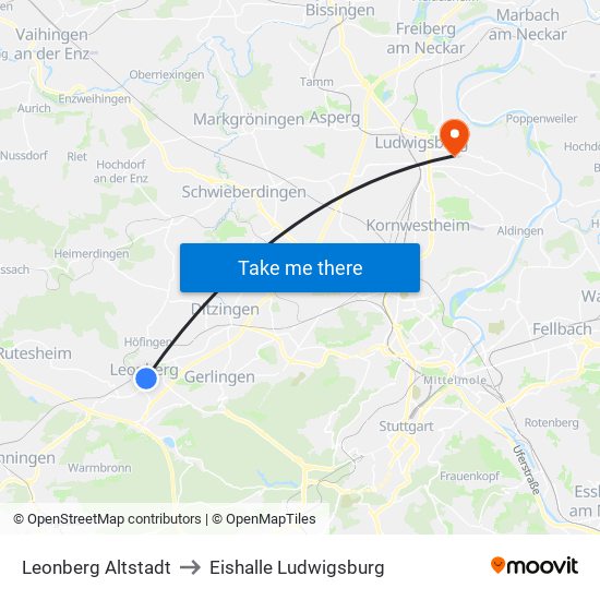 Leonberg Altstadt to Eishalle Ludwigsburg map