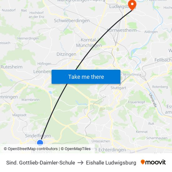 Sind. Gottlieb-Daimler-Schule to Eishalle Ludwigsburg map