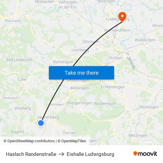 Haslach Randenstraße to Eishalle Ludwigsburg map