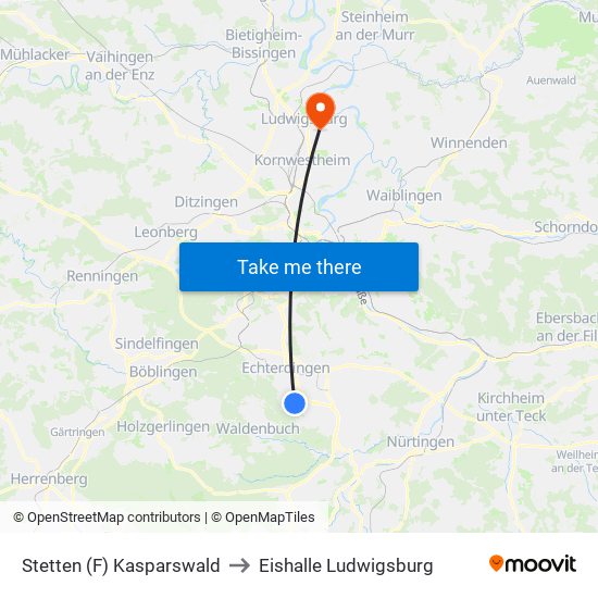 Stetten (F) Kasparswald to Eishalle Ludwigsburg map