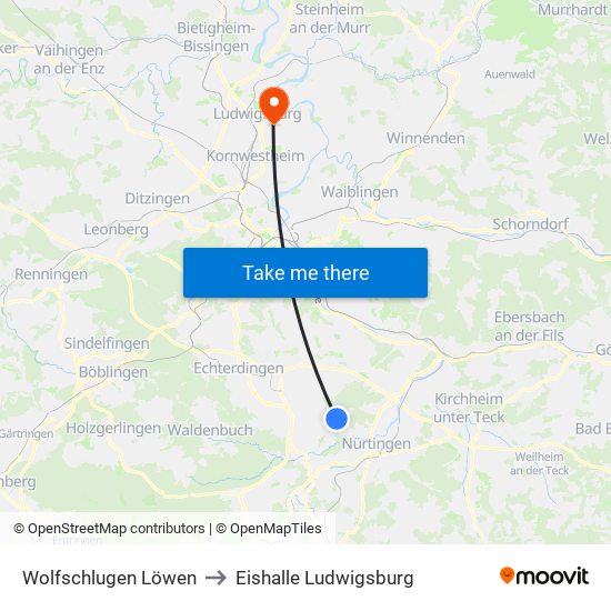 Wolfschlugen Löwen to Eishalle Ludwigsburg map