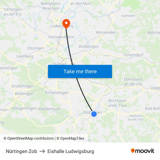 Nürtingen Zob to Eishalle Ludwigsburg map