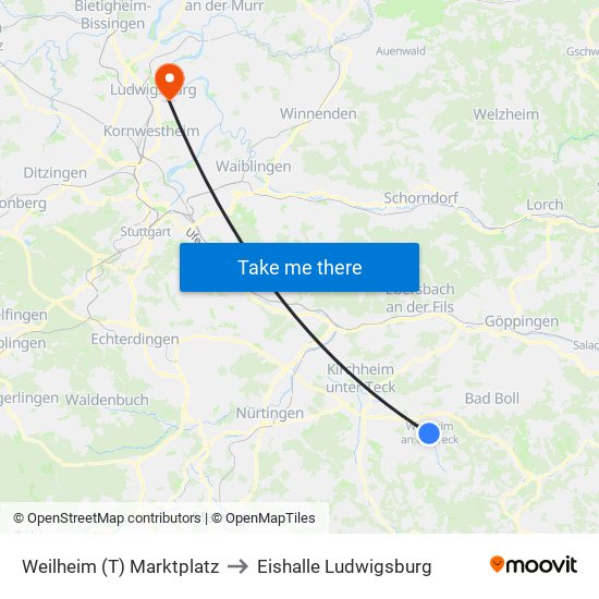 Weilheim (T) Marktplatz to Eishalle Ludwigsburg map