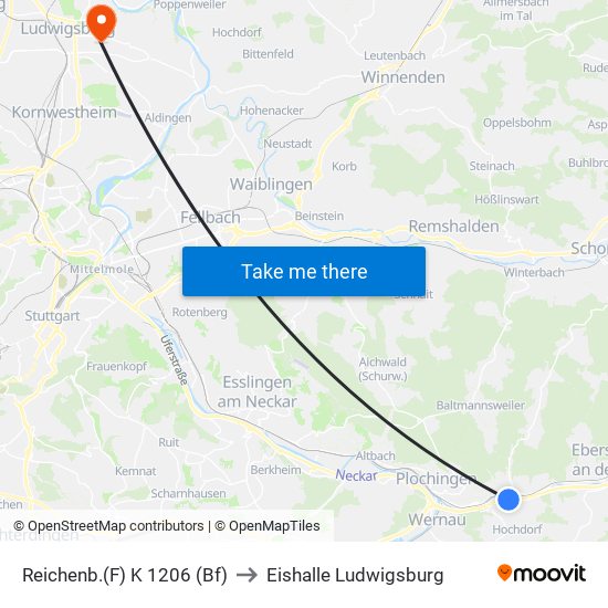 Reichenb.(F) K 1206 (Bf) to Eishalle Ludwigsburg map