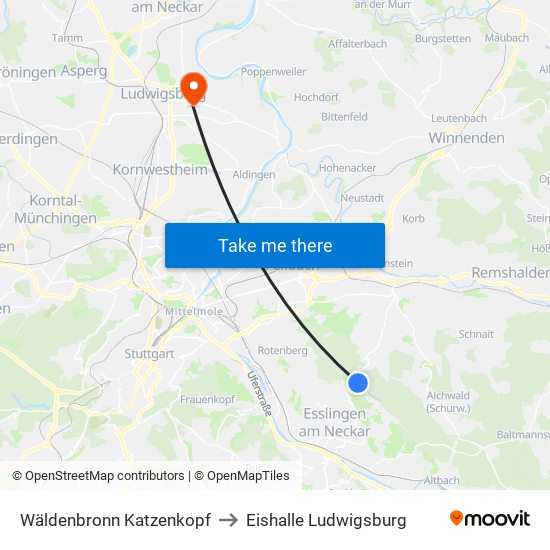 Wäldenbronn Katzenkopf to Eishalle Ludwigsburg map