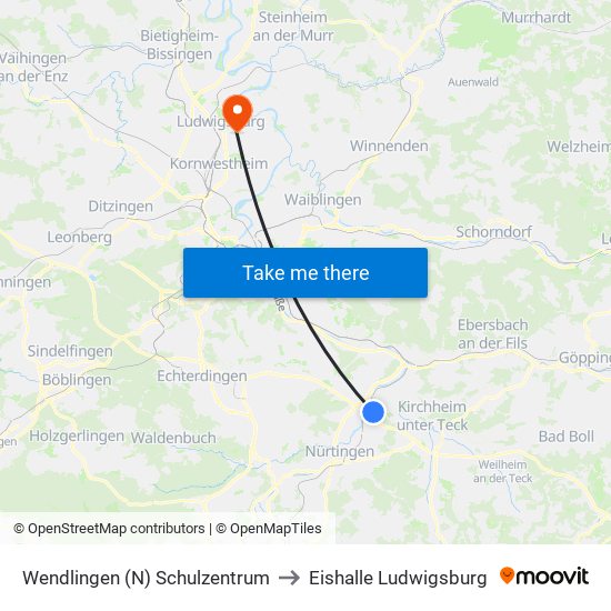 Wendlingen (N) Schulzentrum to Eishalle Ludwigsburg map