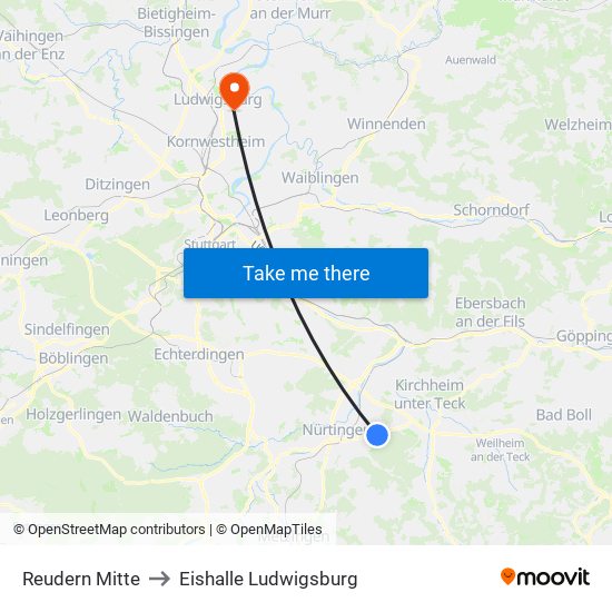 Reudern Mitte to Eishalle Ludwigsburg map