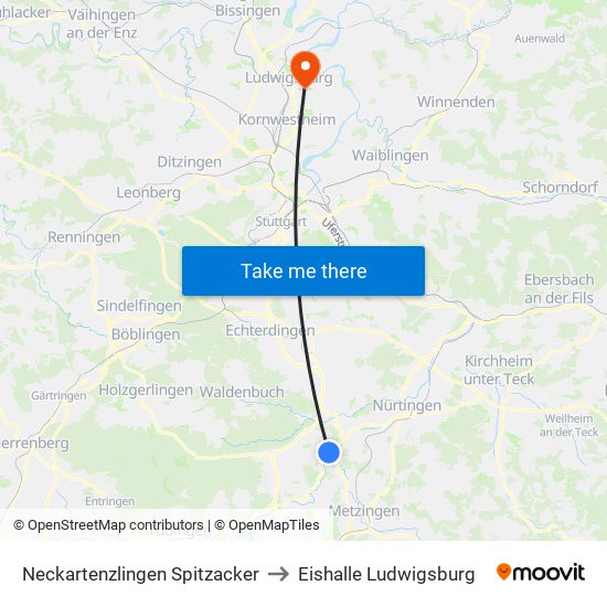 Neckartenzlingen Spitzacker to Eishalle Ludwigsburg map