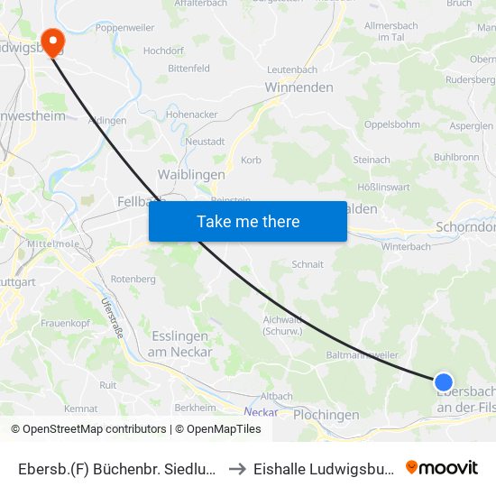 Ebersb.(F) Büchenbr. Siedlung to Eishalle Ludwigsburg map