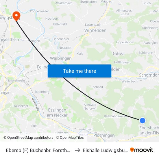 Ebersb.(F) Büchenbr. Forsthaus to Eishalle Ludwigsburg map