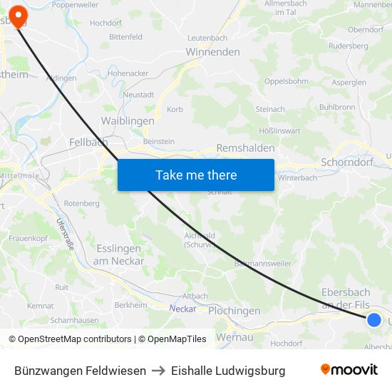 Bünzwangen Feldwiesen to Eishalle Ludwigsburg map